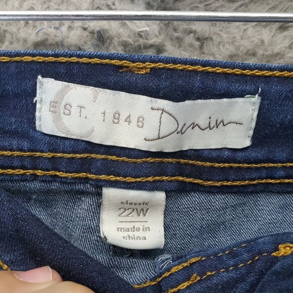 Cato Jeans Womens Size 22W Blue Cropped Embroidered Side Stripe Stretch - Picture 3 of 12